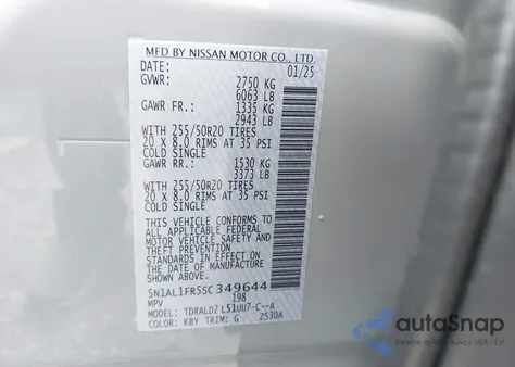 2025 Infiniti Qx60 Luxe from USA, damaged, VIN 5N1AL1FR5SC349644